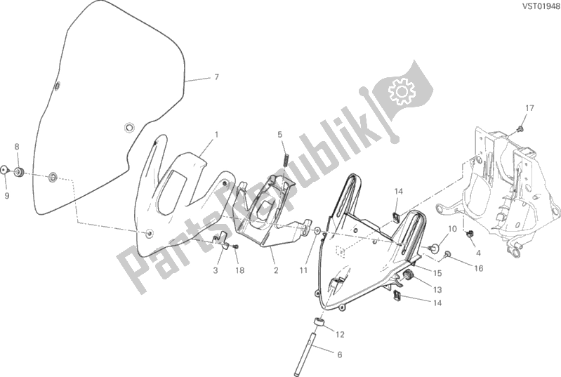 All parts for the Windshield of the Ducati Multistrada 950 Thailand 2019